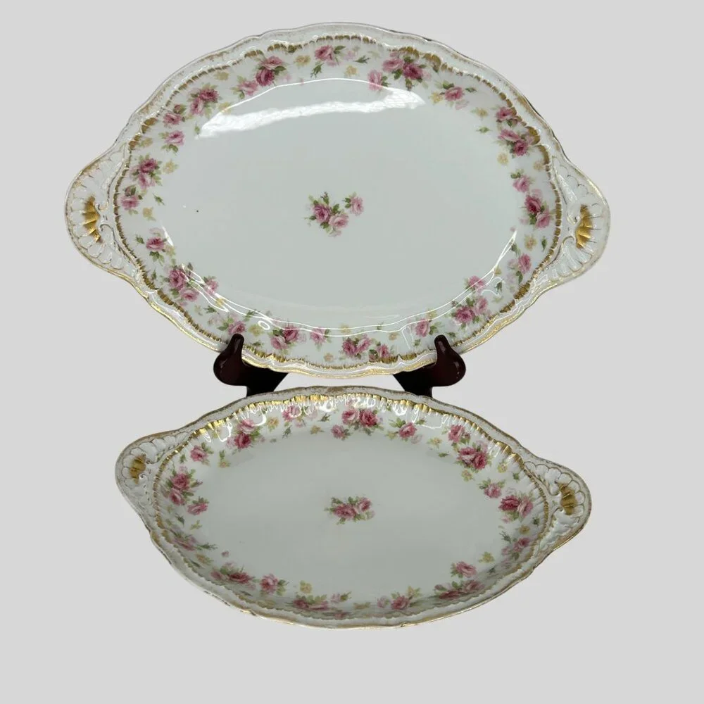 Theodore Haviland Limoges France Floral Oval Serving Platter Set With‎ Gold Trim